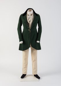 Manteau en drap de laine verte pour homme, avec pantalon en laine et gilet tissé, 1830s - Unbekannt Unbekannt